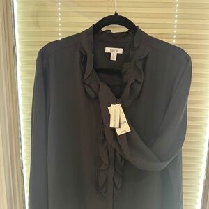 Bar III Black Ruffle Front Blouse – Size XL – Elegant & Versatile